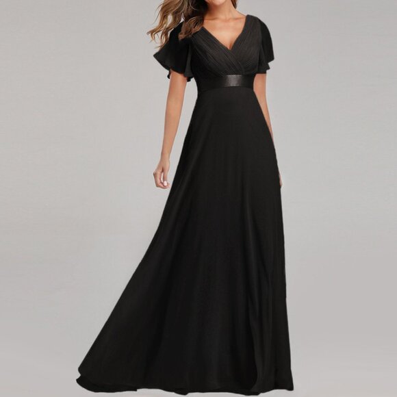 Elegant Plus Size Black Chiffon Evening Gown Sleeveless Formal Maxi Dress - Picture 2 of 2